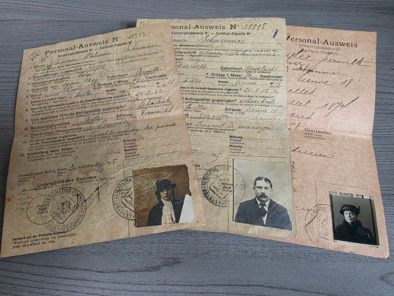 Anciennes cartes d'identité belges Ausweis WO1, set unique 1, Enlèvement ou Envoi