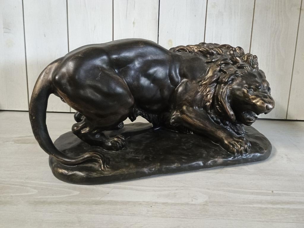 Leeuw plaaster gips geschilderd zwart goud, Enlèvement, Comme neuf