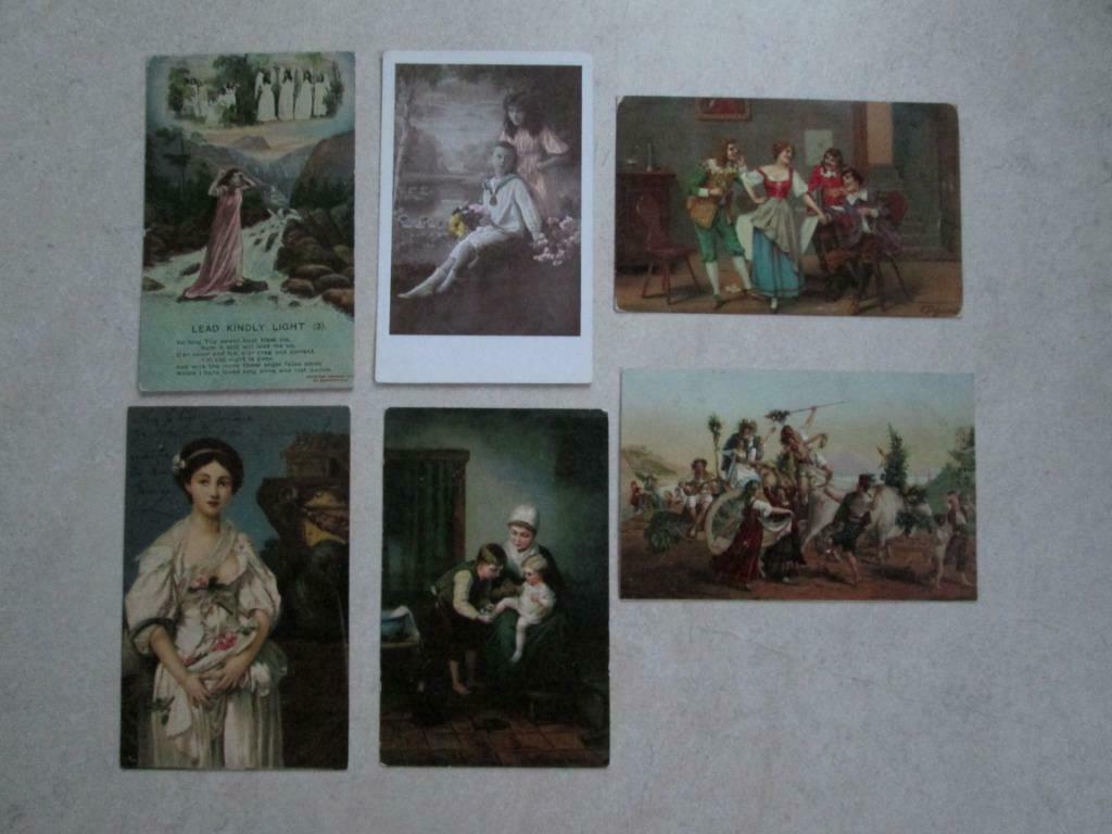 6 oude fantasie postkaarten, Verzamelen, Verzenden