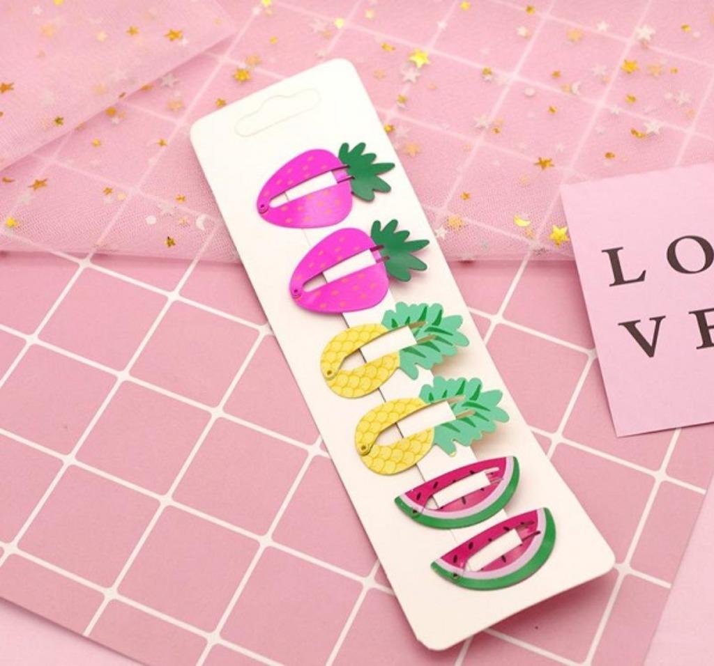 Metalen haarspeldjes meisje ananas aardbei meloen - 6 stuks, Ophalen of Verzenden, Nieuw