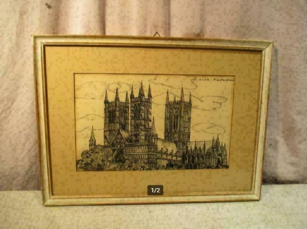 Belle Gravure Ancienne 'Cathédrale de Lincoln' - 39x29, Enlèvement ou Envoi