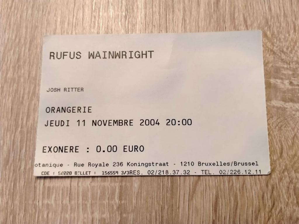 Ticket concert Rufus Wainwright Botanique (Bruxelles) 2004, Enlèvement, Utilisé, Autres types