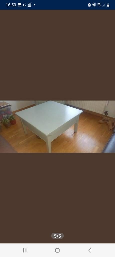 Vierkante houten salontafel met 1 lade gebroken wit/grijs, Huis en Inrichting, Tafels | Salontafels, Ophalen, Vierkant