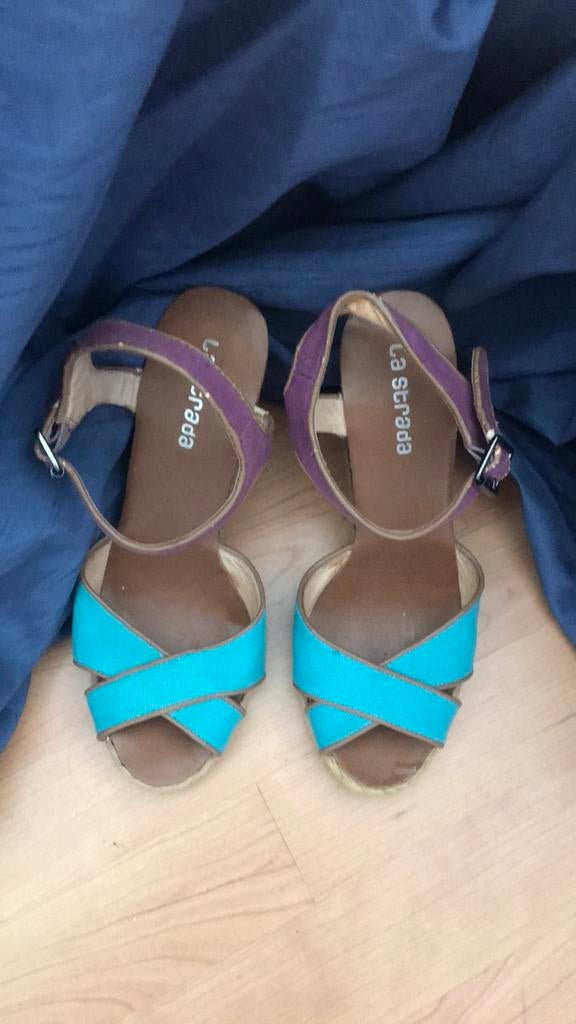 Sandales en toile et liège 38,5 talons 9 cm, Zo goed als nieuw