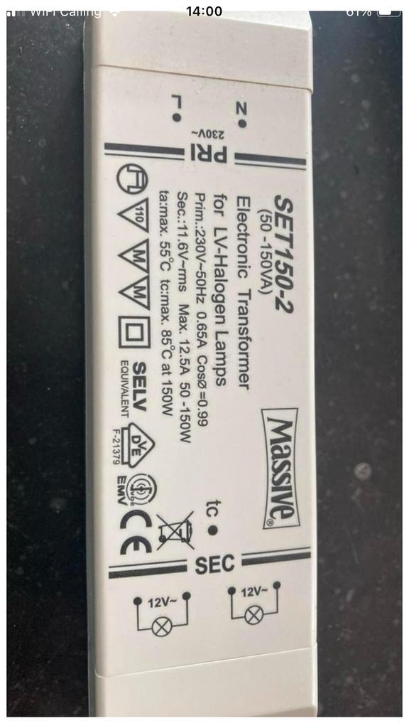 Transfo 230V-12V, 150VA, Ophalen, Gebruikt, Overige typen