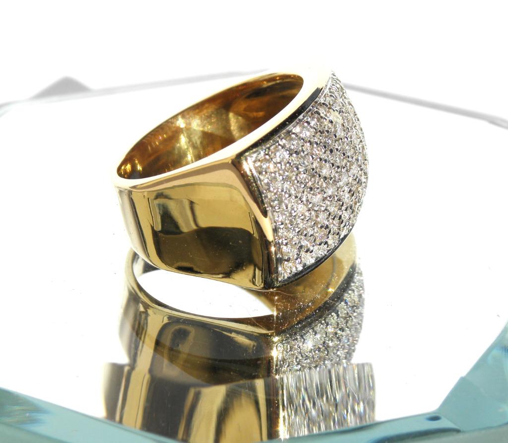 Bague pour homme en or jaune 18 carats avec brillants, Enlèvement ou Envoi, 18 à 19, Or, Or