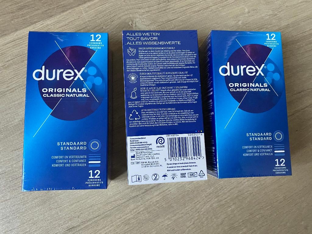 3 verpakkingen condooms – Durex originals – NIEUW – 36 stuks, Sports & Fitness, Équipement de fitness, Neuf, Enlèvement ou Envoi