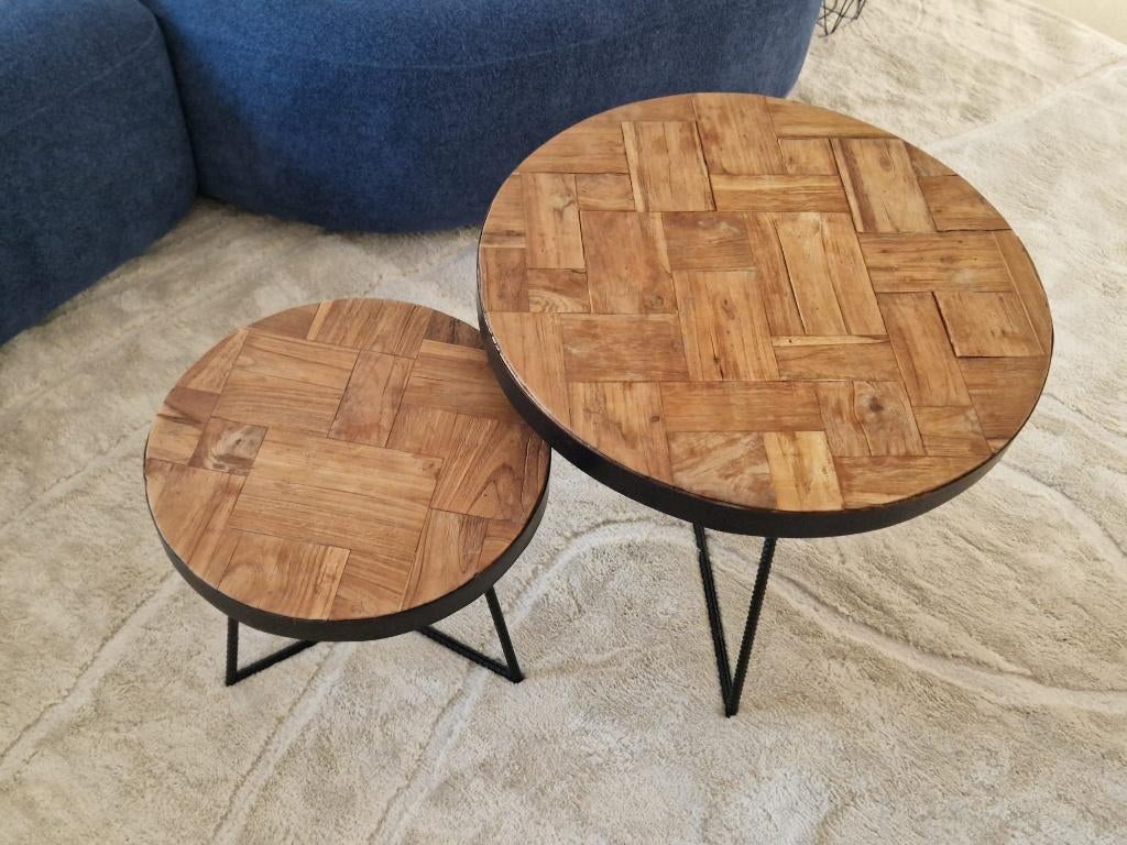 Set van 2 bijzettafels salontafeltjes DEBA, Huis en Inrichting, Tafels | Bijzettafels, Gebruikt, Rond, Minder dan 45 cm, 55 tot 75 cm