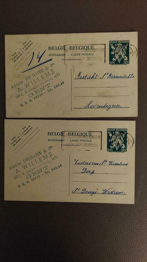 Oude briefkaarten Adolph Delhaize Gent.1945, Postzegels en Munten, Ophalen of Verzenden