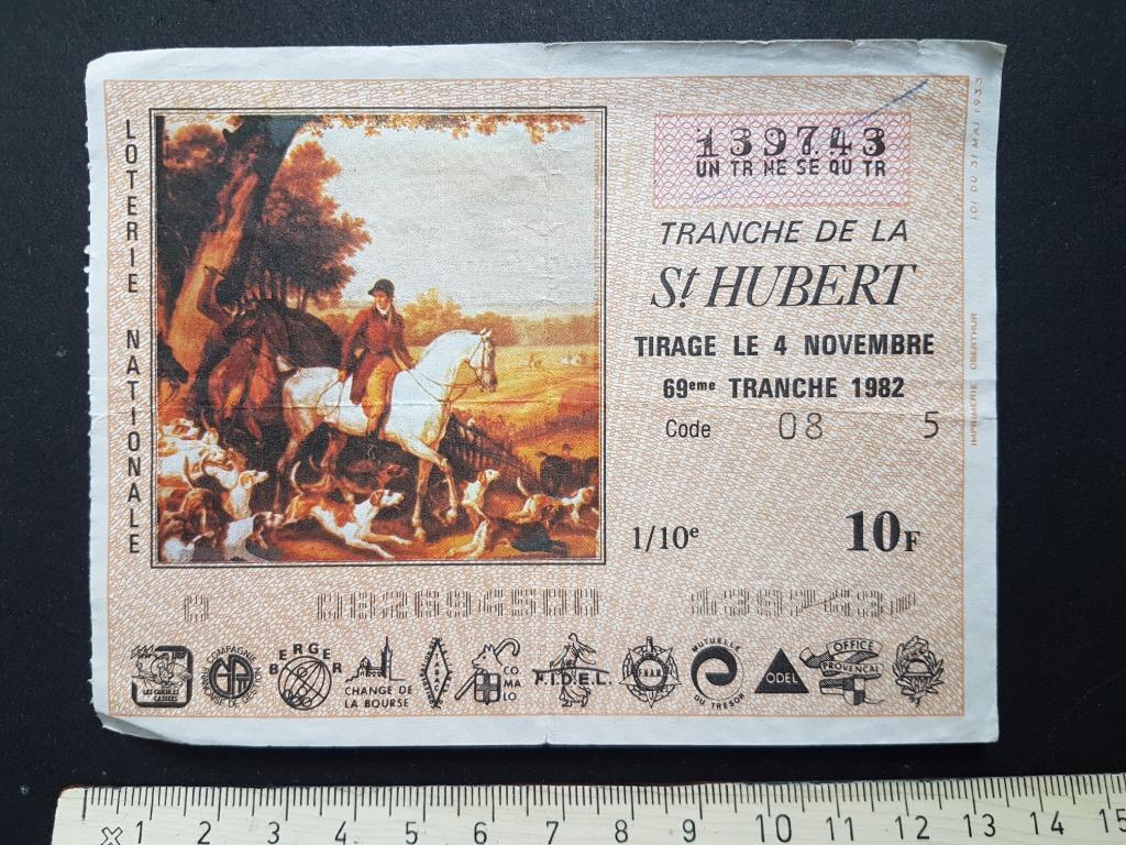 Loterie Nationale Biljet 1982 St Hubert Jacht Biljet Loterij, Verzamelen, Ophalen of Verzenden, Gebruikt