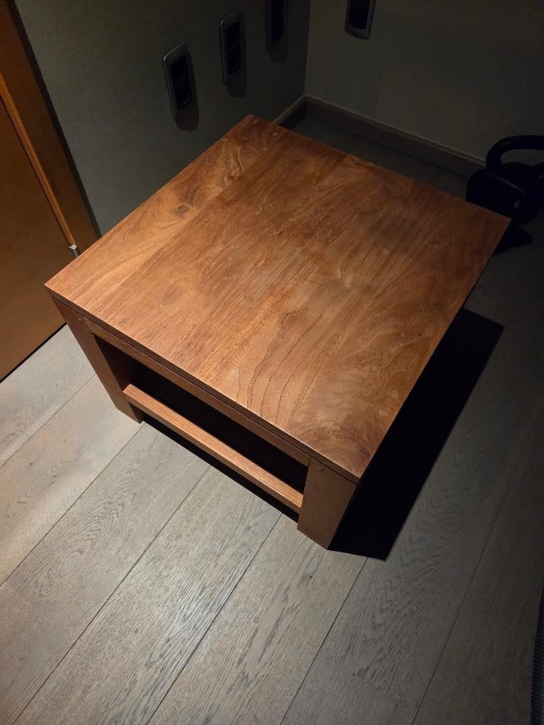 Zwaar teak bijzettafeltje, Ophalen, Vierkant, 55 tot 75 cm, Zo goed als nieuw
