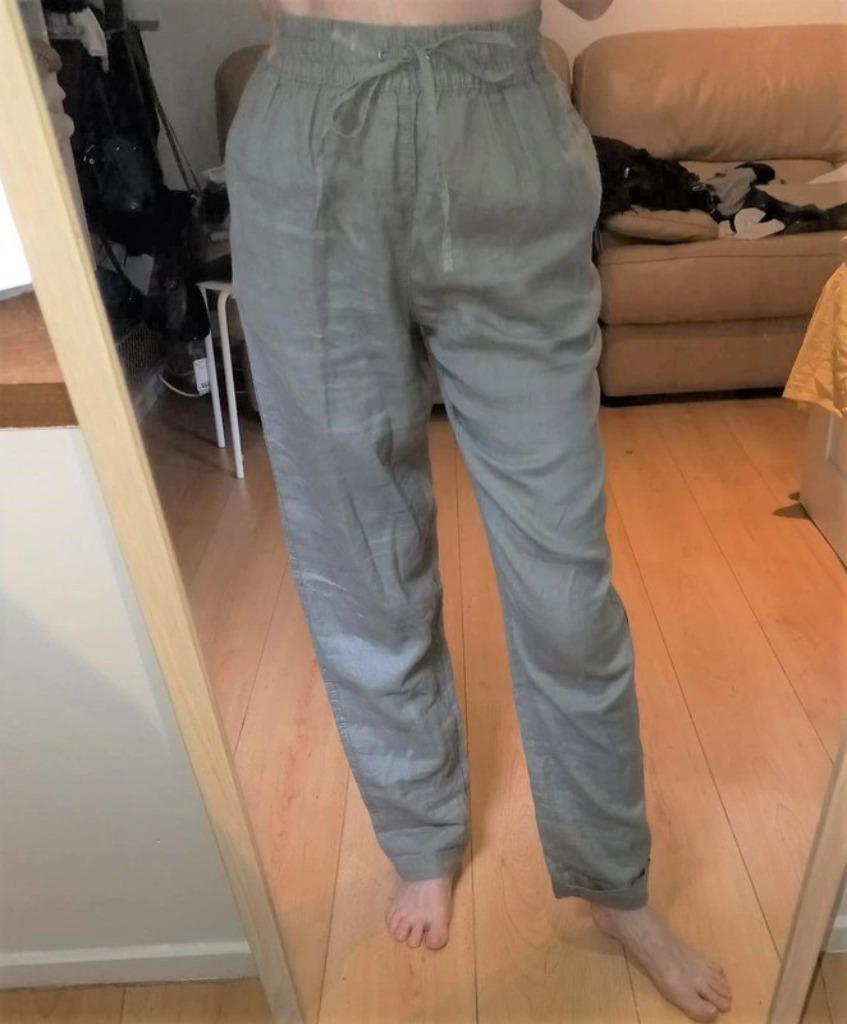 H&M pantalon lin gris t.S tb état, Kleding | Dames, Broeken en Pantalons, Zo goed als nieuw, Maat 36 (S), Grijs, Lang, Ophalen of Verzenden