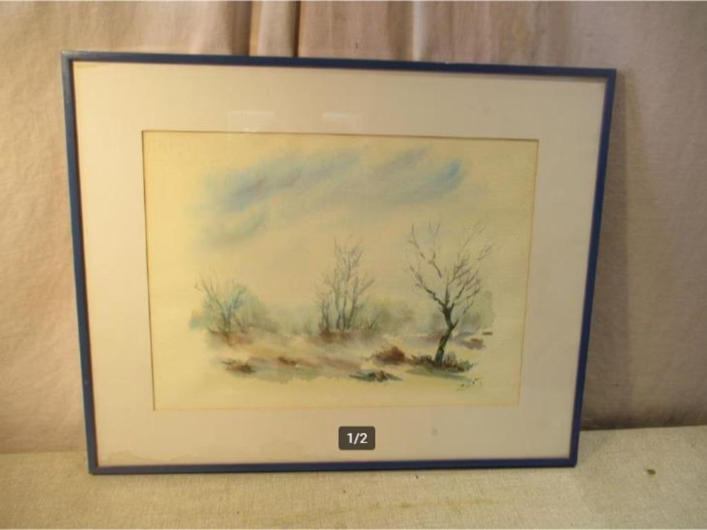 Mooi Geschilderd Aquarel 'Winterlandschap' - gesigneerd, Ophalen of Verzenden