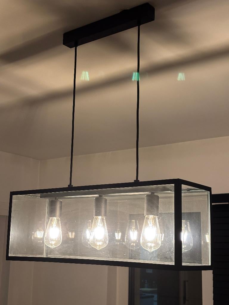 Industriële hanglamp met glazen kap – stijlvol en stevig!, Ophalen, Zo goed als nieuw, Glas