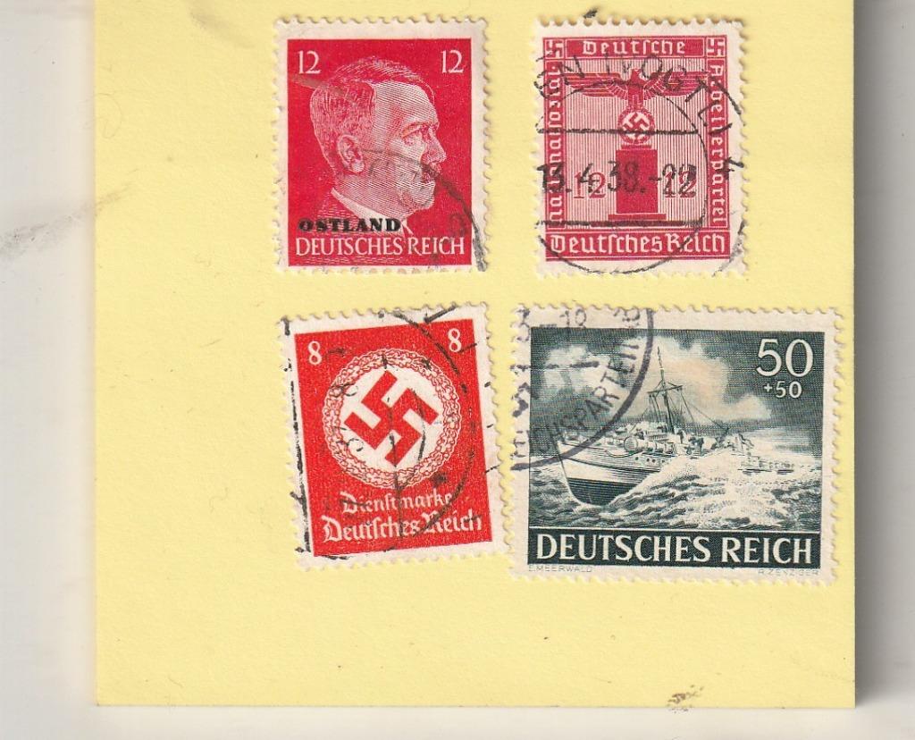 lot de 4 timbres-poste d'Allemagne de la guerre, estampillés, Enlèvement ou Envoi, Empire allemand, Affranchi