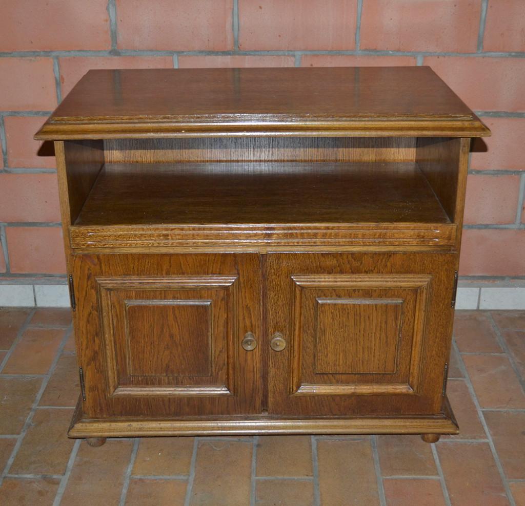 TV-kastje in eikenhout met uitschuifbaar blad, Maison & Meubles, Armoires | Mobilier de télévision, Utilisé, Moins de 100 cm, 50 à 100 cm