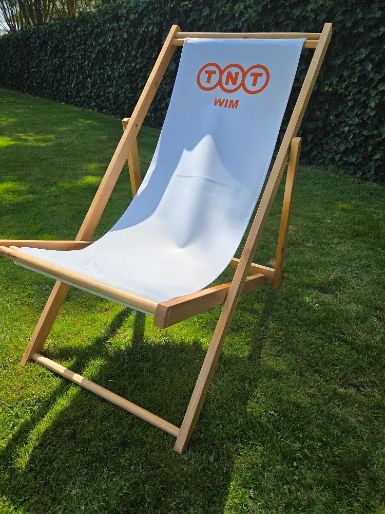 retro strandstoel nieuw met opdruk WIM  - nieuw, Tuin en Terras, Ophalen, Zo goed als nieuw, Hout, Stapelbaar