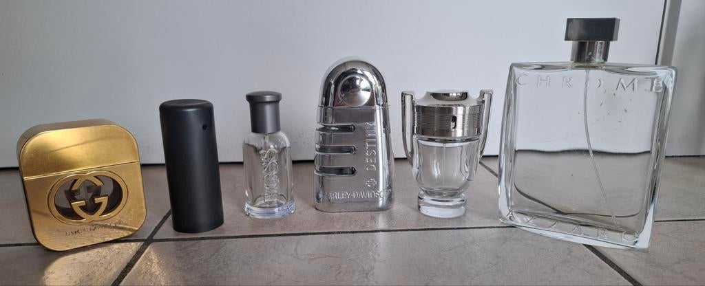 6 lege parfumflesjes: Gucci, Armani, Azzaro,Paco Rabanne,..., Enlèvement ou Envoi, Comme neuf, Bouteille de parfum