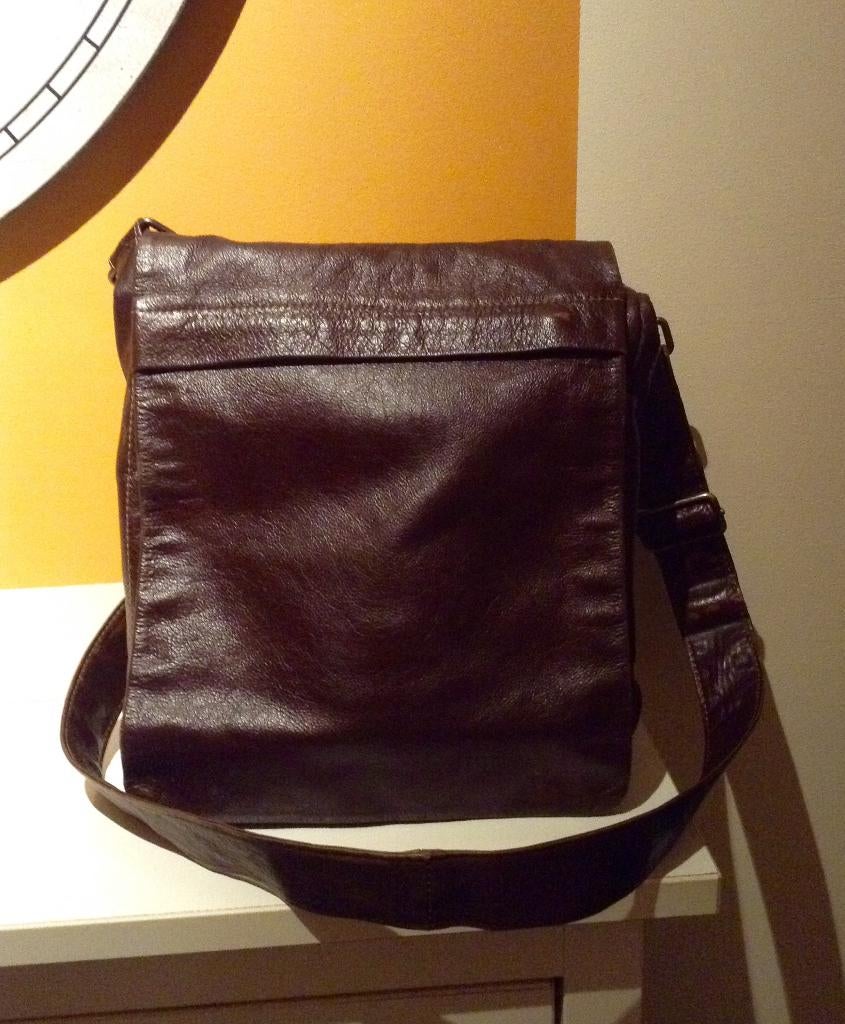 Vintage schoudertas voor heren, Ophalen of Verzenden, Gebruikt, Bruin, Leer