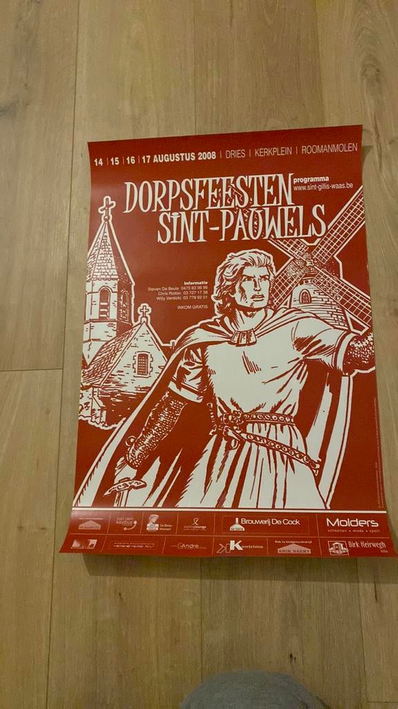 Affiche dorpsfeesten sint-pauwels 2008 rode ridder, Verzamelen, Ophalen of Verzenden, Nieuw