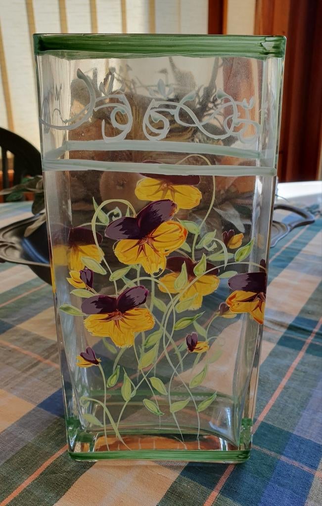 Vase en verre décor de fleurs, Antiquités & Art, Enlèvement ou Envoi