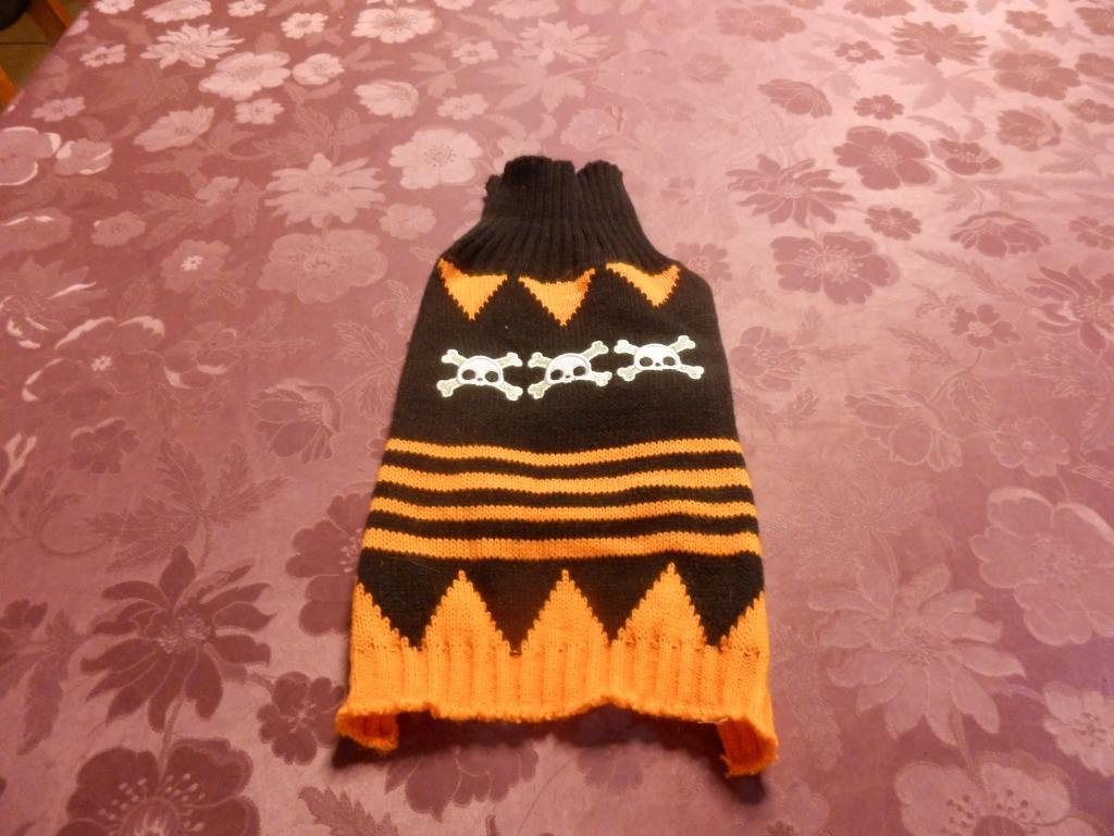 (18)- pull petit chien t.S noir orange, Animaux & Accessoires, Vêtements pour chiens, Comme neuf, Pull pour chien, Enlèvement ou Envoi