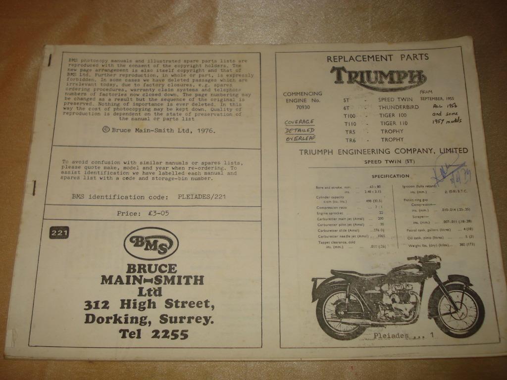 TRIUMPH Ancien Catalogue des Pièces de Rechange, Motos, Modes d'emploi & Notices d'utilisation, Enlèvement ou Envoi, Triumph