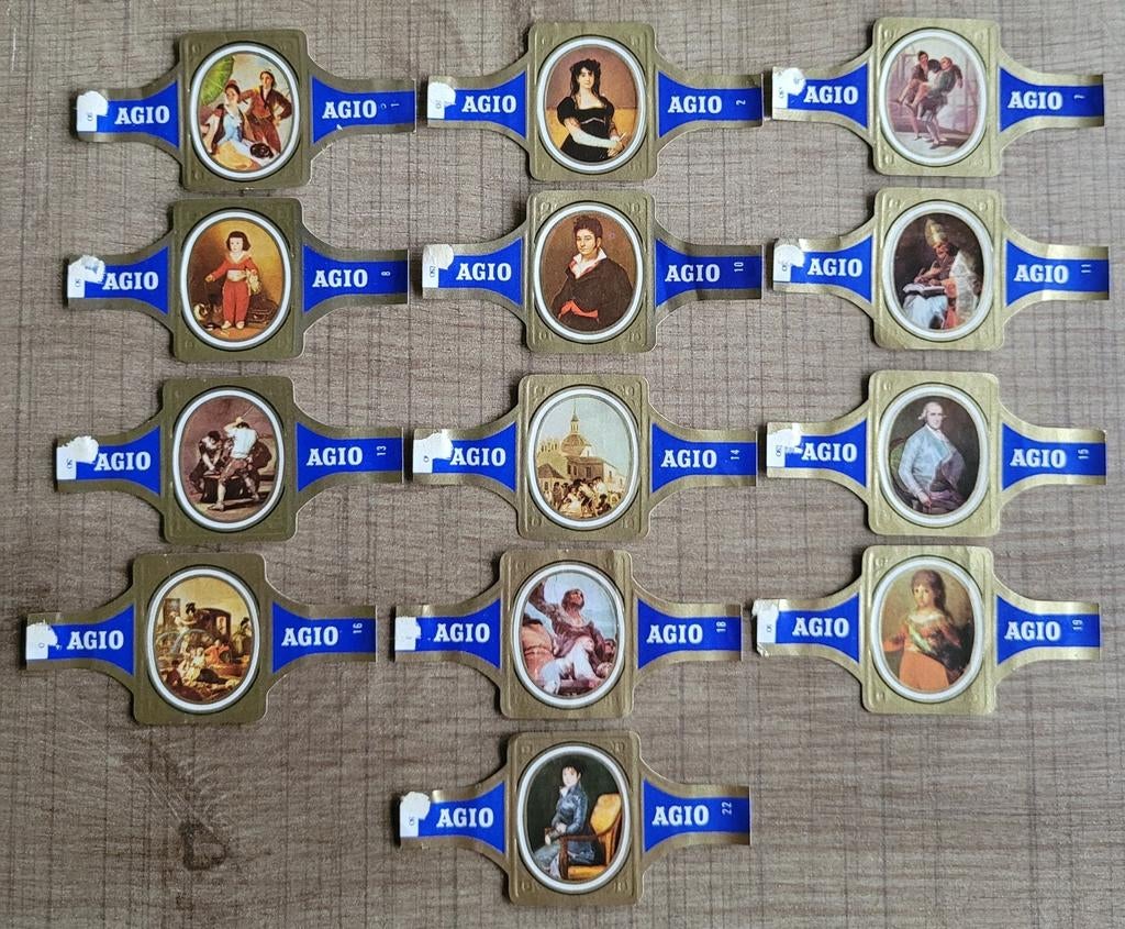 13 oude sigarenbandjes reeks Goya (blauw), Ophalen of Verzenden, Gebruikt, Sigarenbandjes