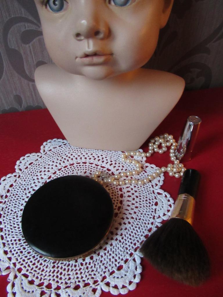poederdoos-leder-rood verguld-XXL-FRANCE-VINTAGE, Handtassen en Accessoires, Ophalen of Verzenden, Zo goed als nieuw, Rood