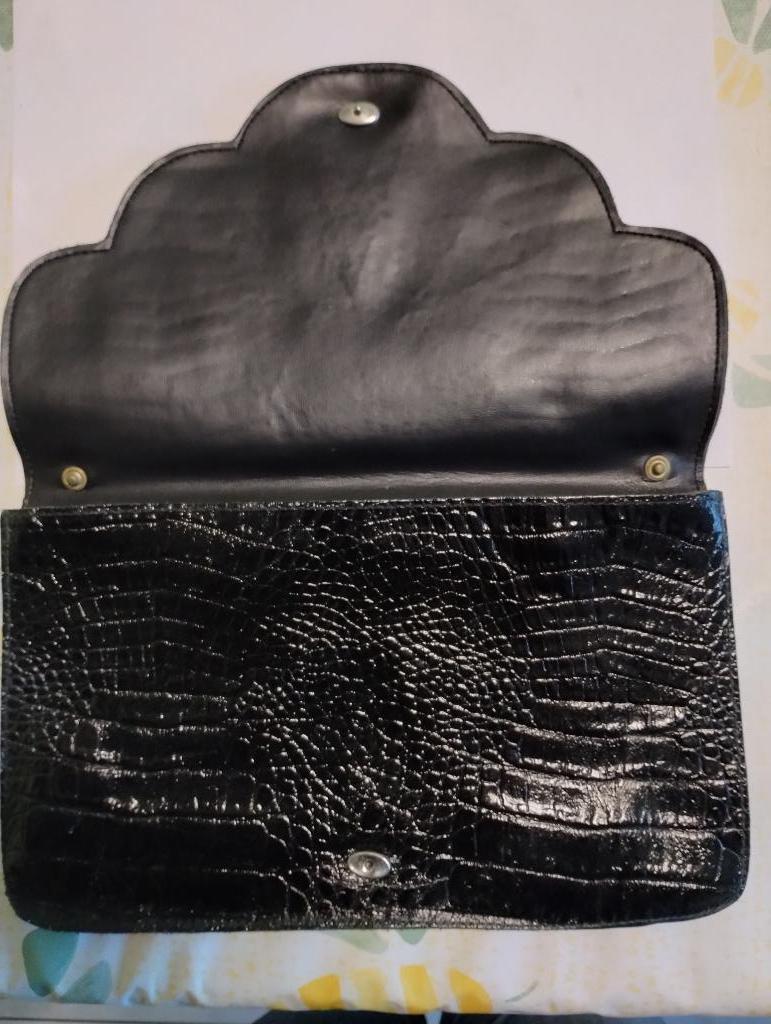 vintage handtas zwart krokodil leer, Handtassen en Accessoires, Tassen | Damestassen, Ophalen, Gebruikt, Zwart, Handtas
