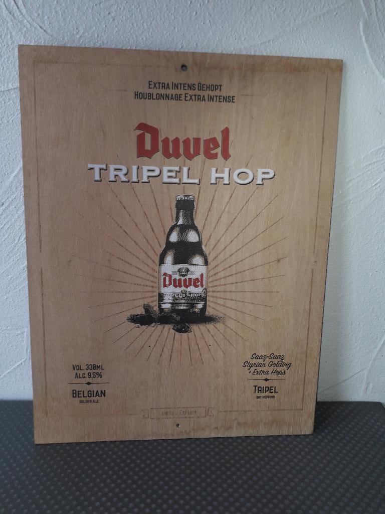 Houten Duvel reclame Tripel Hop, Verzamelen, Biermerken, Zo goed als nieuw, Reclamebord, Plaat of Schild, Duvel, Ophalen of Verzenden