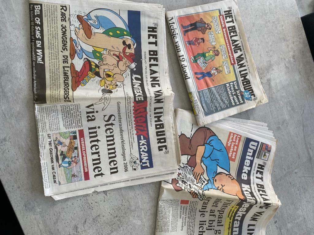 Stripverhaal in krant, Asterix, Kuifje, Kiekeboe, Ophalen