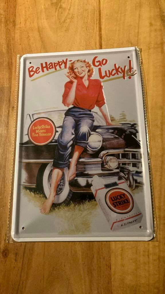 Retro metalen bord lucky strike pin up mancave 20 x 30 cm, Enlèvement ou Envoi, Neuf