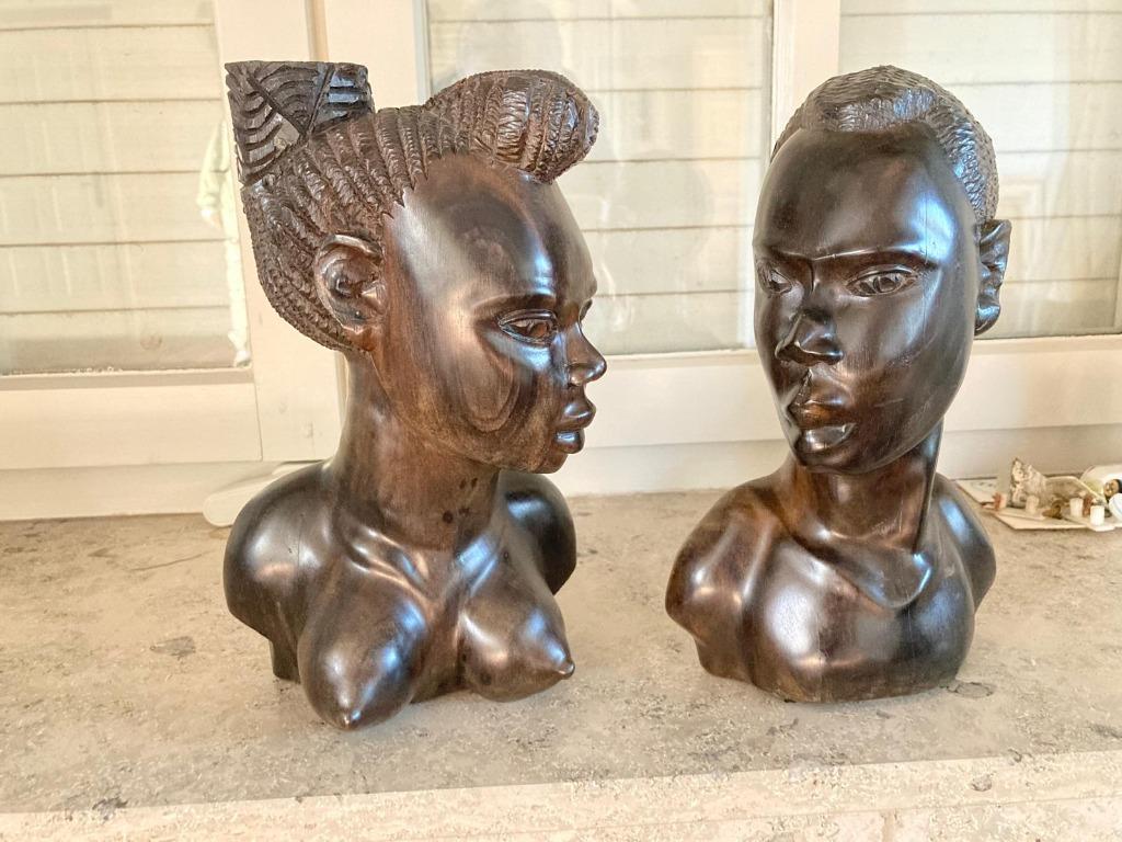 Ebbenhouten man en vrouw bustes, Antiek en Kunst, Ophalen