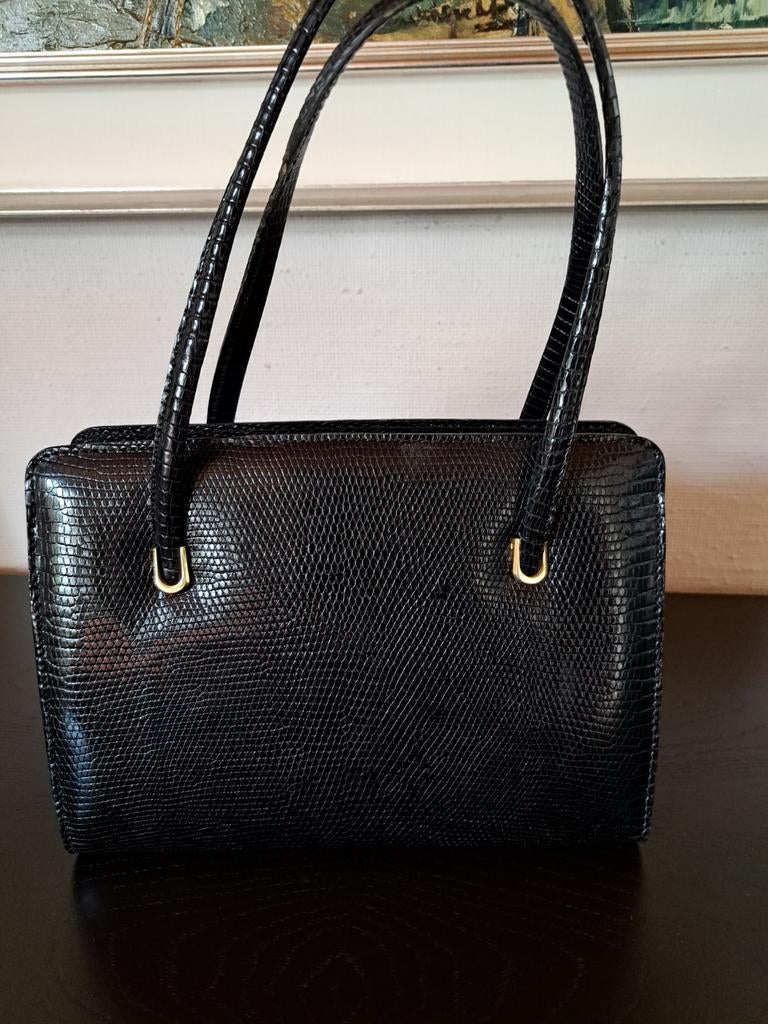 Sac à main en cuir pour femme en Lézard, Enlèvement ou Envoi, Noir, Sac à main