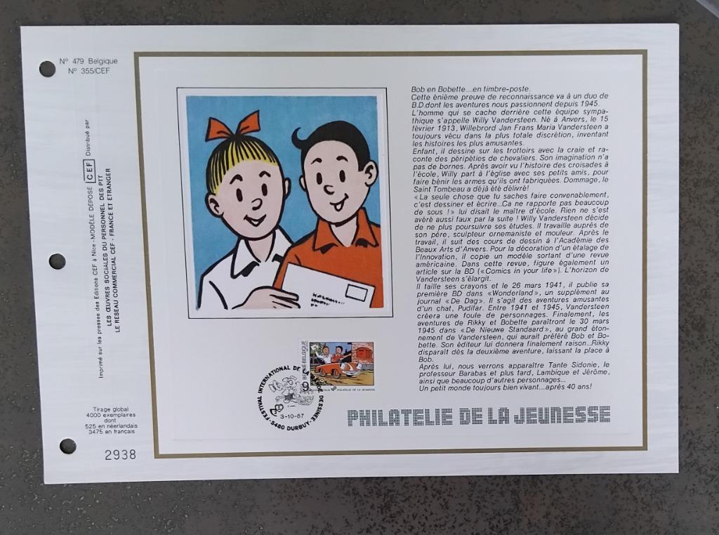 Année 1987 : Carte souvenir fdc soie - 2264 - Bob et Bobette, Timbres & Monnaies, Enlèvement