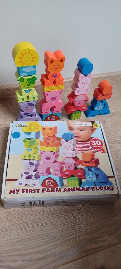 Mijn eerste boerderijdierenblokken 30-delig - houten blokken, Ophalen of Verzenden, Zo goed als nieuw, Overige typen