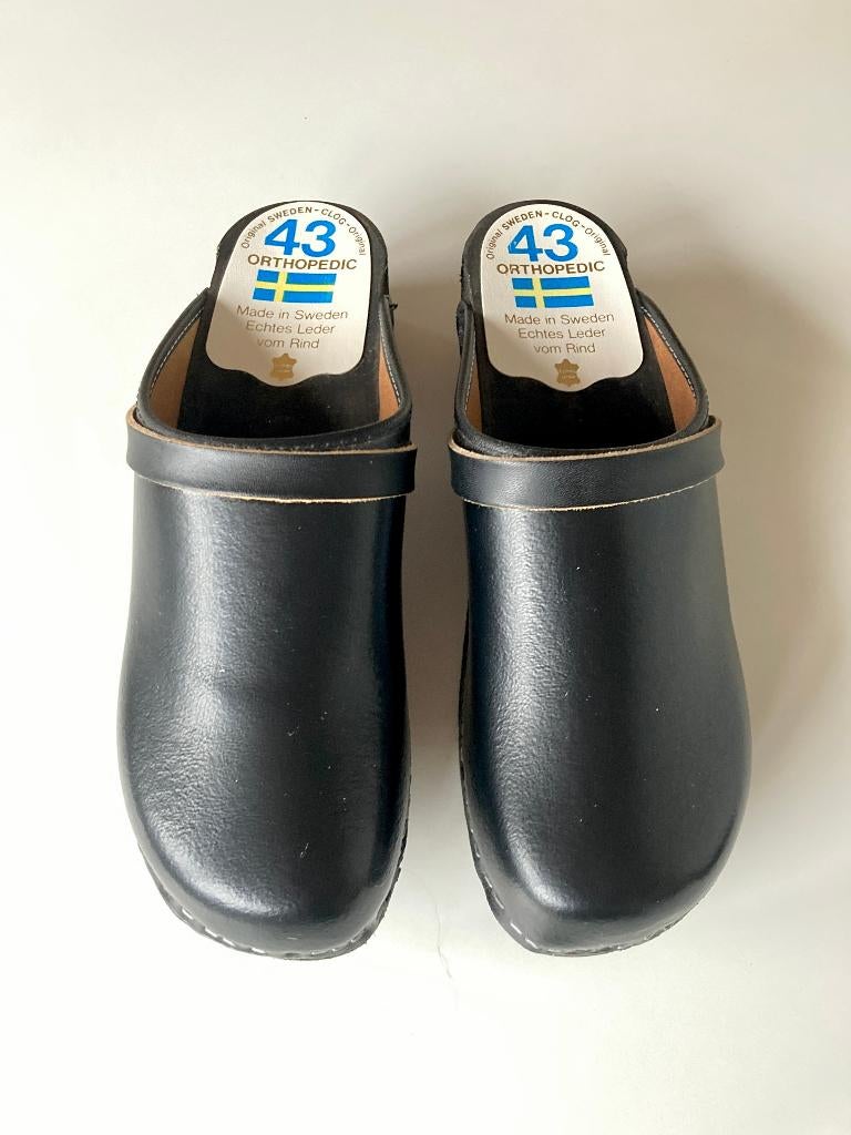 Zwarte Zweedse lederen klompschoenen - maat 43, Vêtements | Hommes, Chaussures, Neuf, Enlèvement ou Envoi, Original Sweden Clog