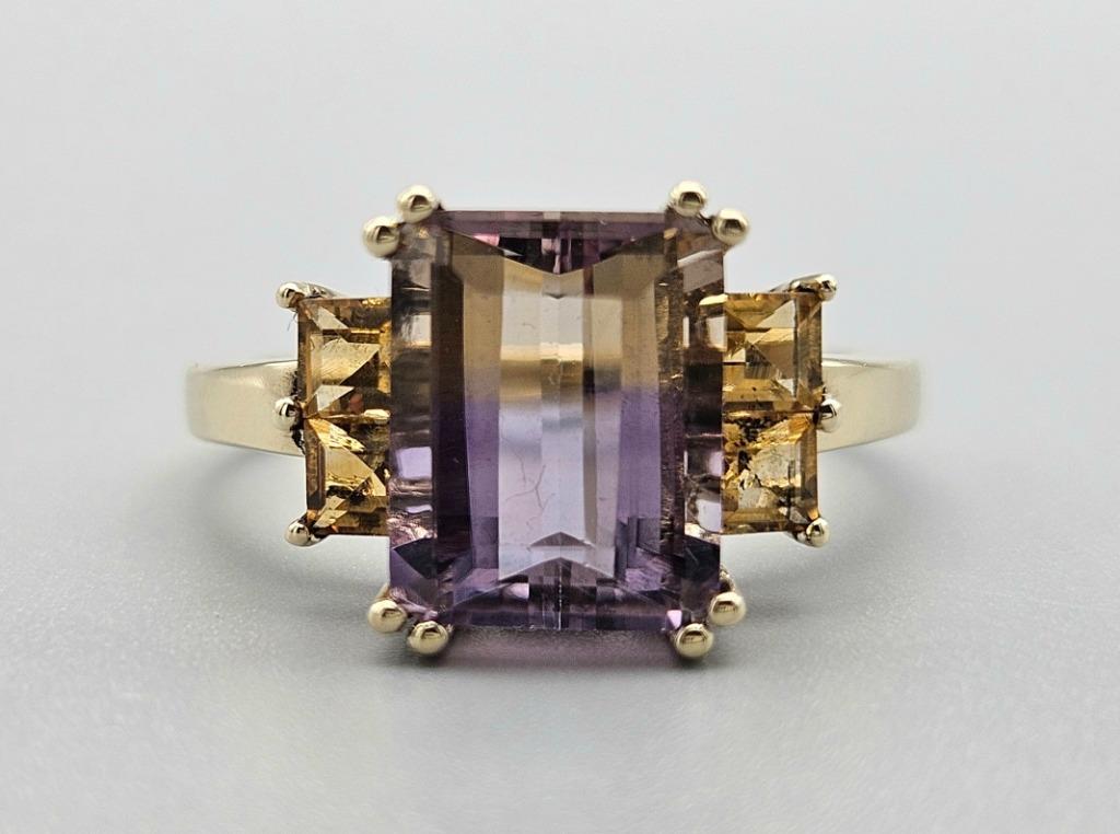 Bague en or vintage avec pierres précieuses amétrine et citr, Bijoux, Sacs & Beauté, Bagues, Enlèvement ou Envoi, Comme neuf, Or