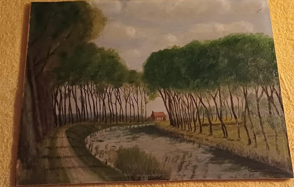 Olieverfschilderij op paneel aan de rand van het water, Antiek en Kunst, Ophalen