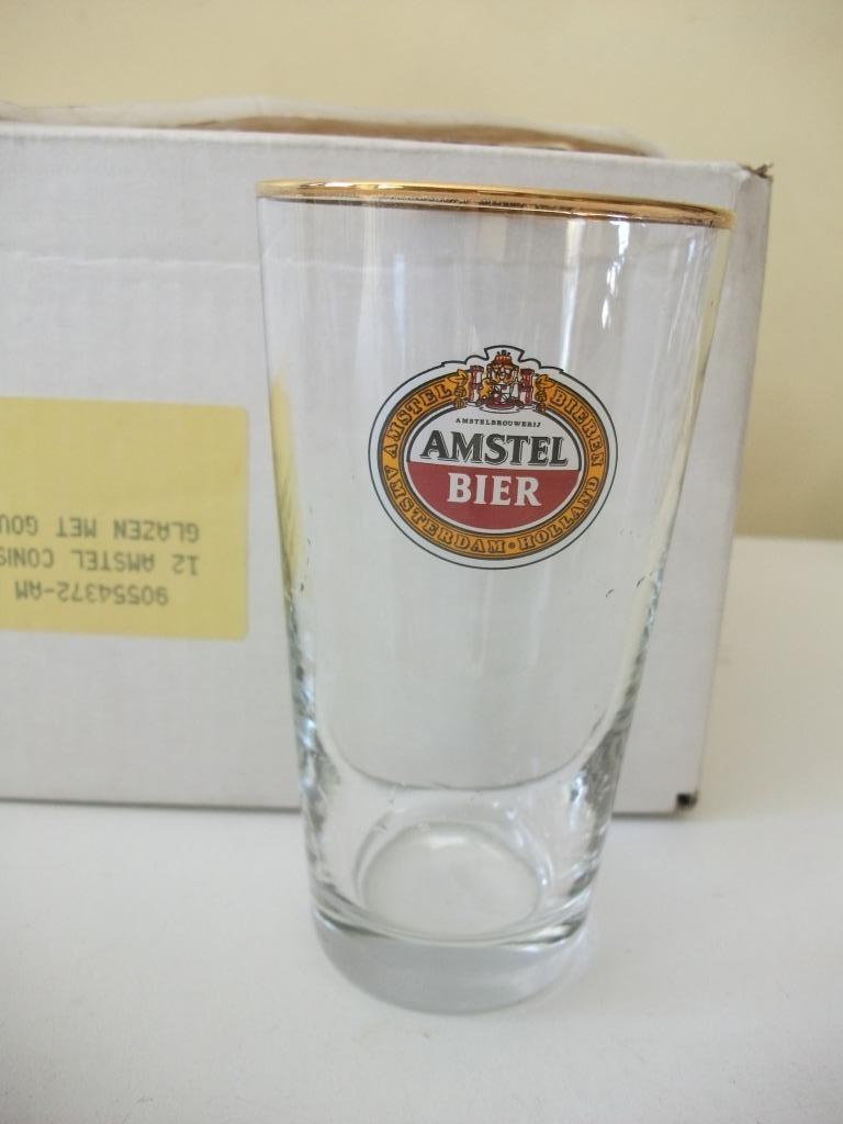 12 Amstel bierglazen, Verzamelen, Biermerken, Ophalen, Zo goed als nieuw, Glas of Glazen, Amstel