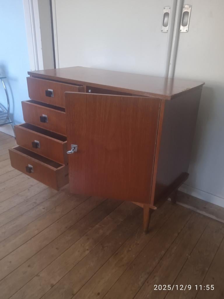 Combineurop teak side high board low board between board, Huis en Inrichting, Kasten | Dressoirs, Gebruikt, Met lade(s), Met klep(pen)