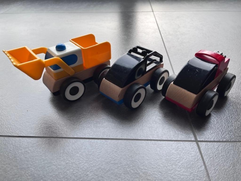 3-delige voertuigset: graafmachine, politieauto, racewagen, Kinderen en Baby's, Ophalen of Verzenden, Gebruikt, Overige typen