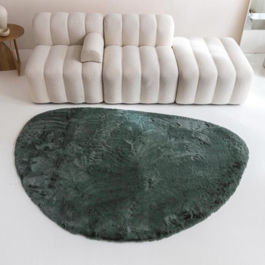 fluweelzacht groen vloerkleed, 110 x 160 cm (organische vorm, Ophalen, Groen