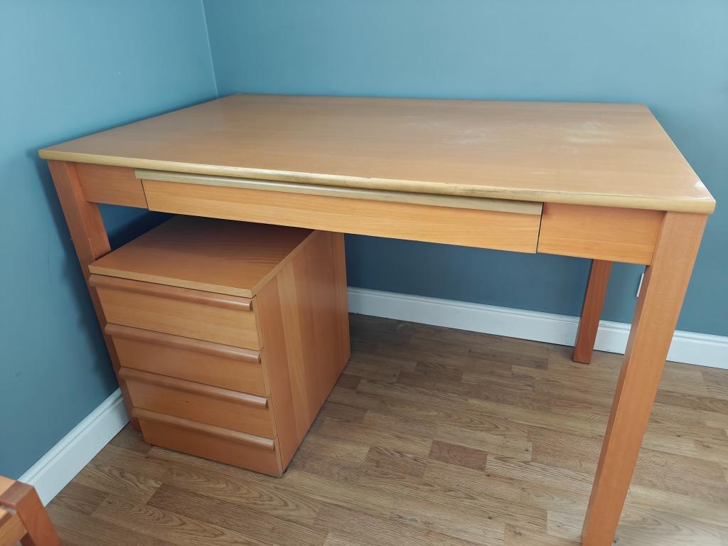 IKEA Bureau + ladeblok in beukenfineer + Bureaustoel, Huis en Inrichting, Ophalen, Gebruikt