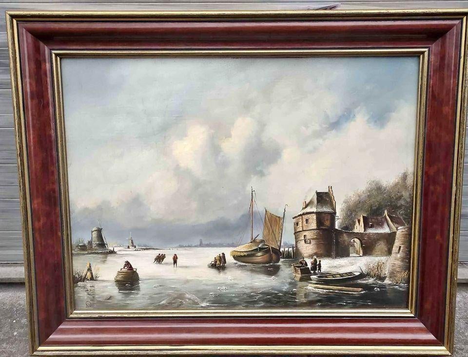 Huile sur panneau marine hollandaise monogramme, Antiquités & Art, Art | Peinture | Classique, Enlèvement ou Envoi
