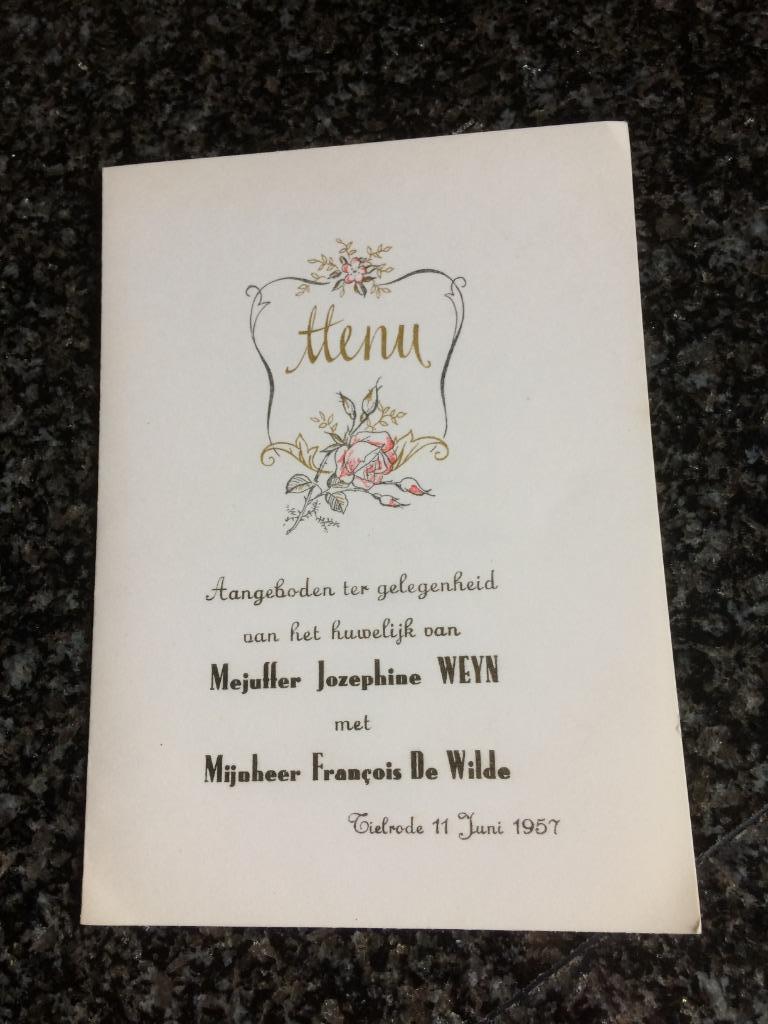 Oude menukaart (bruiloft 1957), Ophalen of Verzenden, Gebruikt