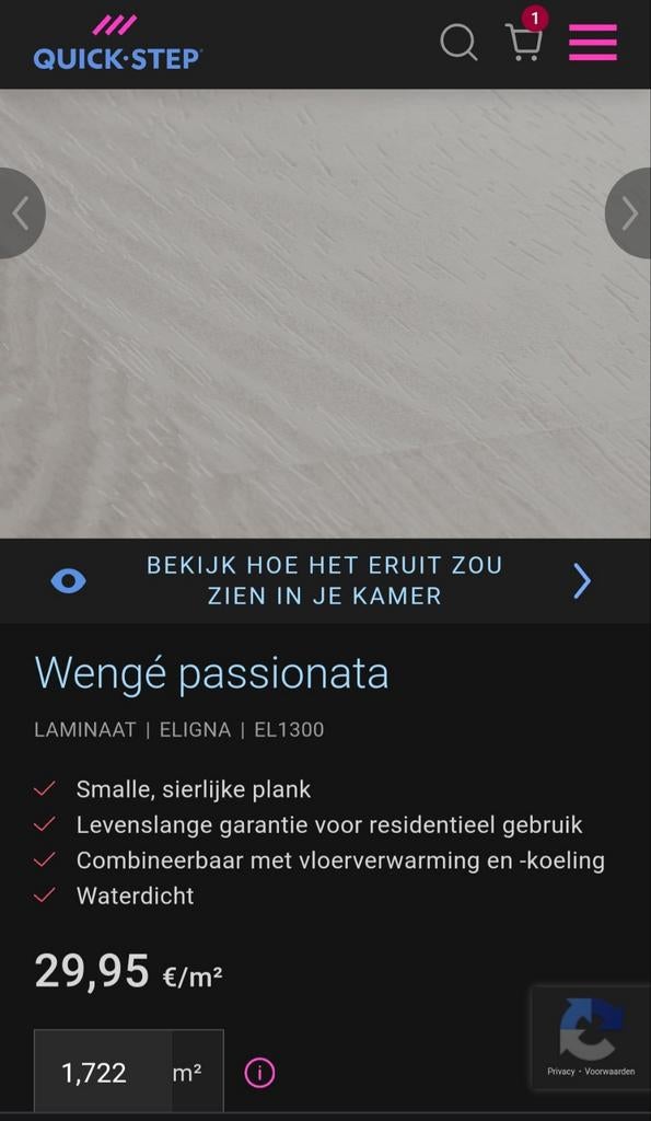 Quickstep laminaat eligna wengé passionata, Doe-het-zelf en Bouw, Ophalen, 50 tot 150 cm, Nieuw, 10 tot 30 cm