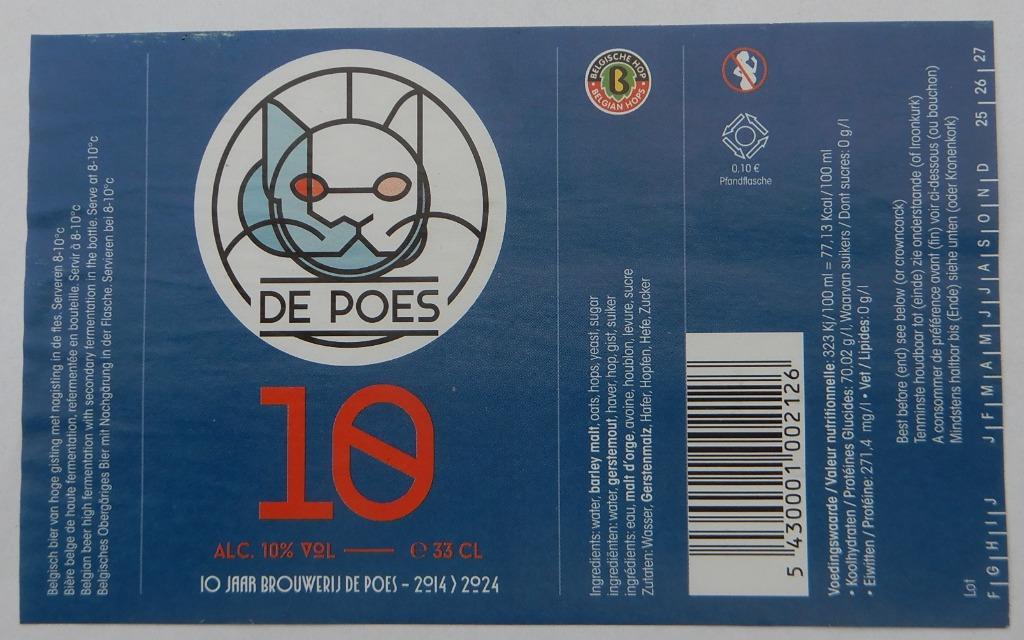 Bieretiket 10 jaar brouwerij De Poes Brouwerij De Poes 11j1, Verzenden, Gebruikt