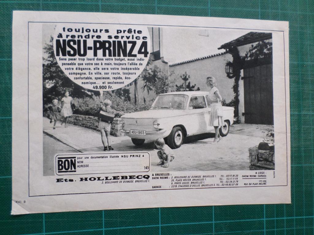 NSU - Prinz4 - publicité papier - 1965, Enlèvement ou Envoi, Utilisé, Autres types